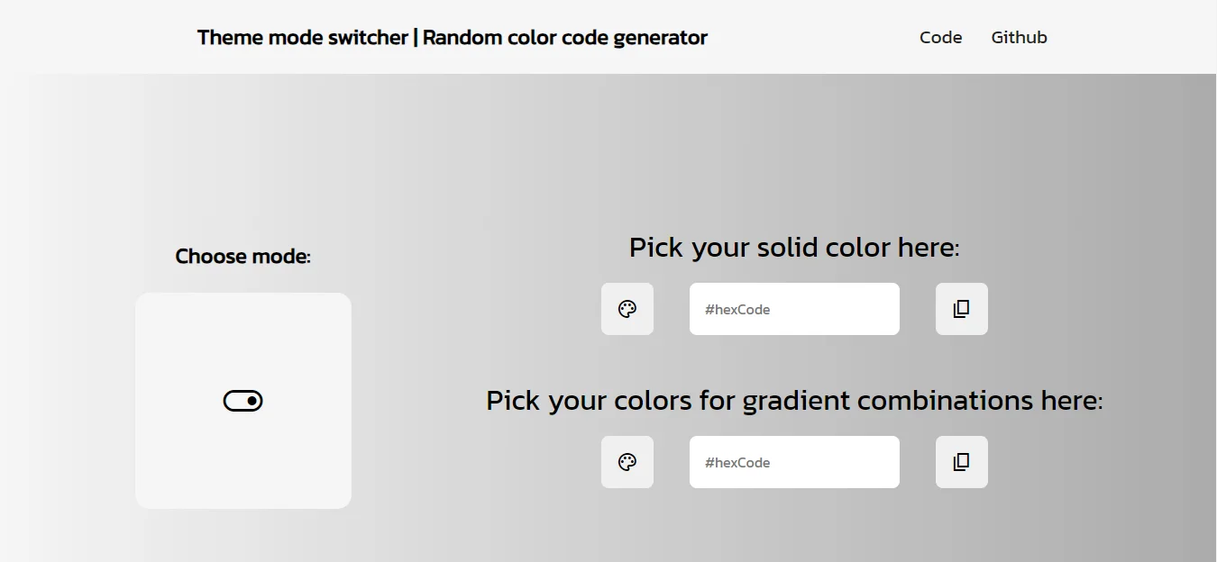 Solid and Gradient color palettes generator app